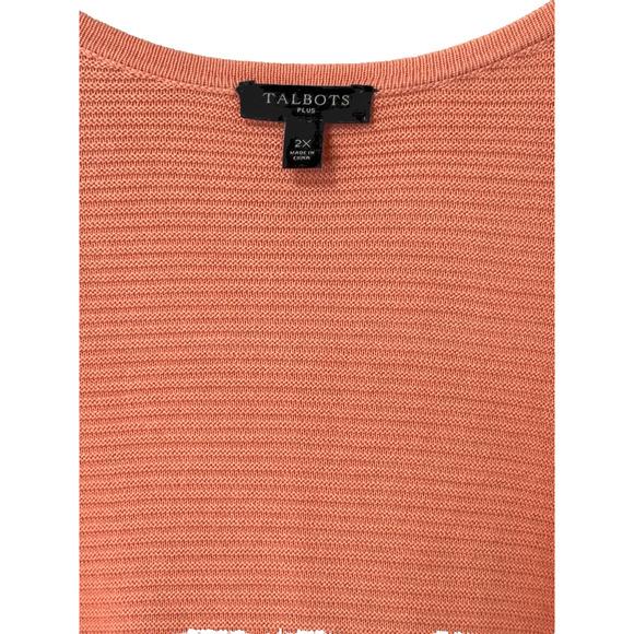 Talbots Plus Sz 2X Open Front Modern Ottoman Ribbed Cardigan Peach Coral - Picture 3 of 9